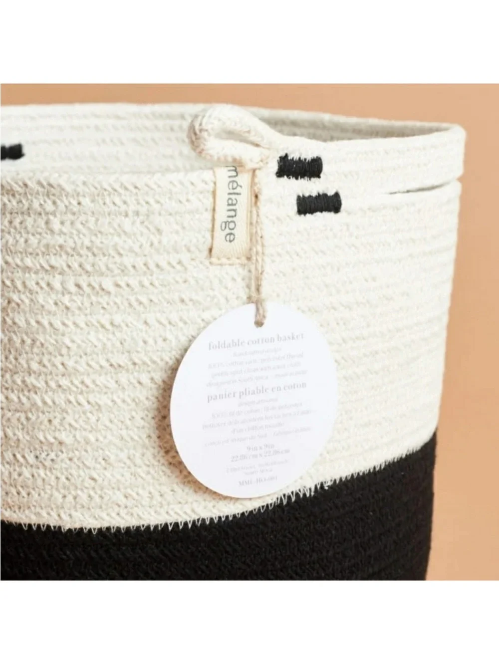 Mia Melange Rope Jute Block Basket - Cream and Black, New